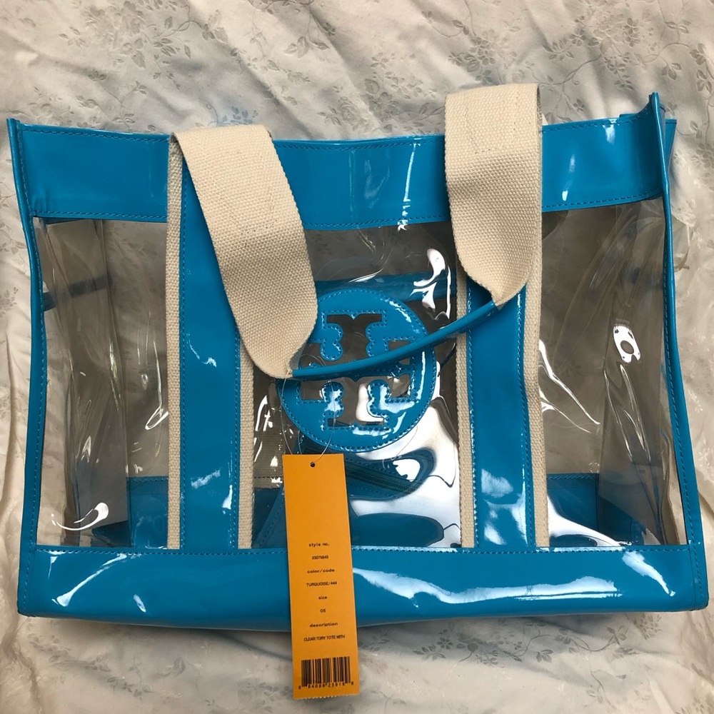 NWT Tory Burch clear and blue patent tote